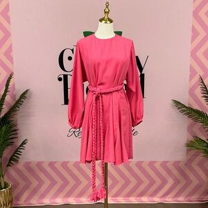 Braided-Belt Mini Dress in Hot Pink